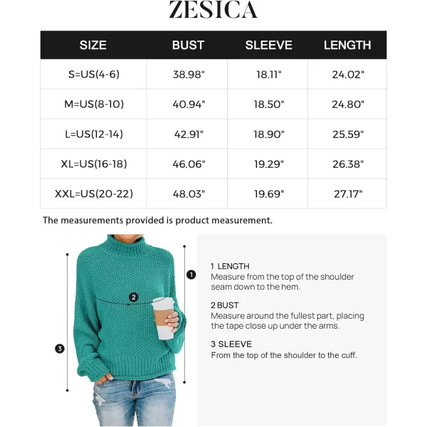 imageZESICA Womens 2023 Turtleneck Batwing Sleeve Loose Oversized Chunky Knitted Pullover Sweater Jumper TopsMalachite