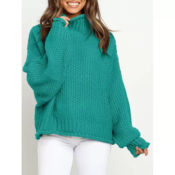 imageZESICA Womens 2023 Turtleneck Batwing Sleeve Loose Oversized Chunky Knitted Pullover Sweater Jumper TopsMalachite