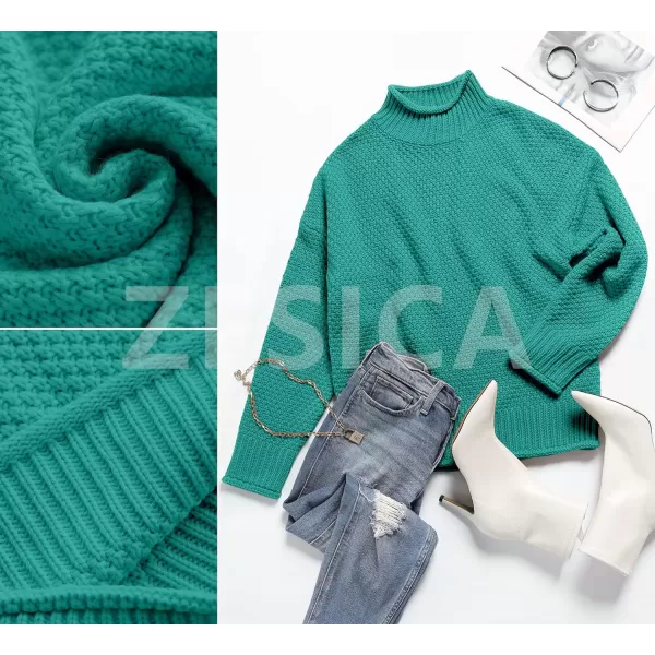 imageZESICA Womens 2023 Turtleneck Batwing Sleeve Loose Oversized Chunky Knitted Pullover Sweater Jumper TopsMalachite