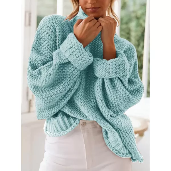 imageZESICA Womens 2023 Turtleneck Batwing Sleeve Loose Oversized Chunky Knitted Pullover Sweater Jumper TopsMint