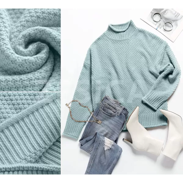 imageZESICA Womens 2023 Turtleneck Batwing Sleeve Loose Oversized Chunky Knitted Pullover Sweater Jumper TopsMint