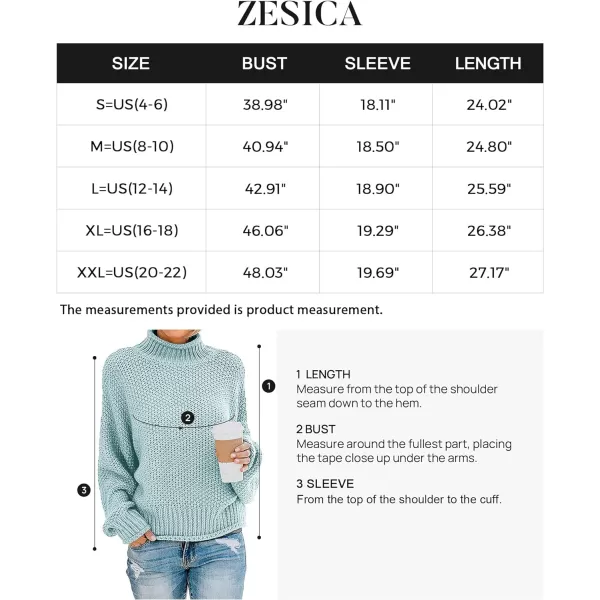 imageZESICA Womens 2023 Turtleneck Batwing Sleeve Loose Oversized Chunky Knitted Pullover Sweater Jumper TopsMint