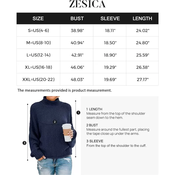 imageZESICA Womens 2023 Turtleneck Batwing Sleeve Loose Oversized Chunky Knitted Pullover Sweater Jumper TopsOceanablue