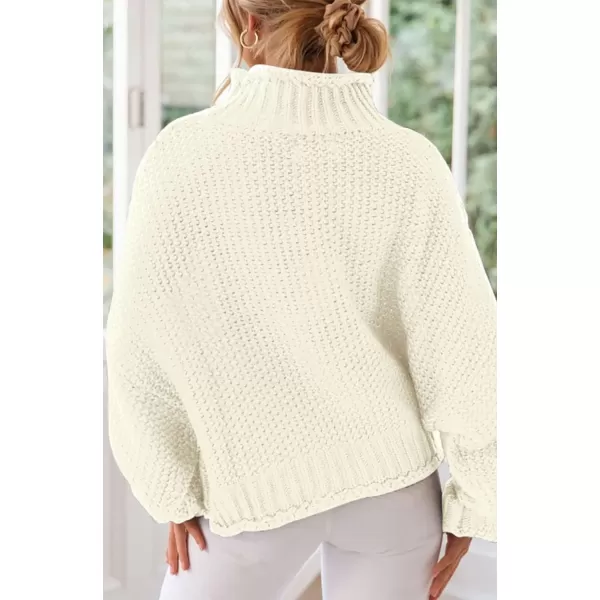 imageZESICA Womens 2023 Turtleneck Batwing Sleeve Loose Oversized Chunky Knitted Pullover Sweater Jumper TopsOffwhite