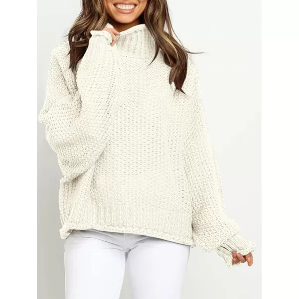 imageZESICA Womens 2023 Turtleneck Batwing Sleeve Loose Oversized Chunky Knitted Pullover Sweater Jumper TopsOffwhite