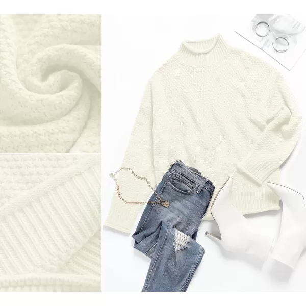 imageZESICA Womens 2023 Turtleneck Batwing Sleeve Loose Oversized Chunky Knitted Pullover Sweater Jumper TopsOffwhite