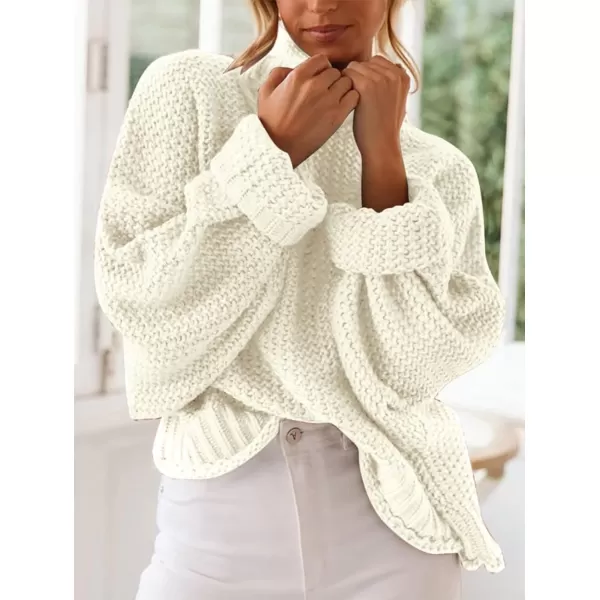 imageZESICA Womens 2023 Turtleneck Batwing Sleeve Loose Oversized Chunky Knitted Pullover Sweater Jumper TopsOffwhite
