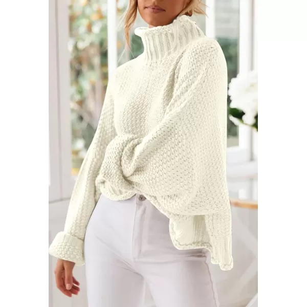 imageZESICA Womens 2023 Turtleneck Batwing Sleeve Loose Oversized Chunky Knitted Pullover Sweater Jumper TopsOffwhite