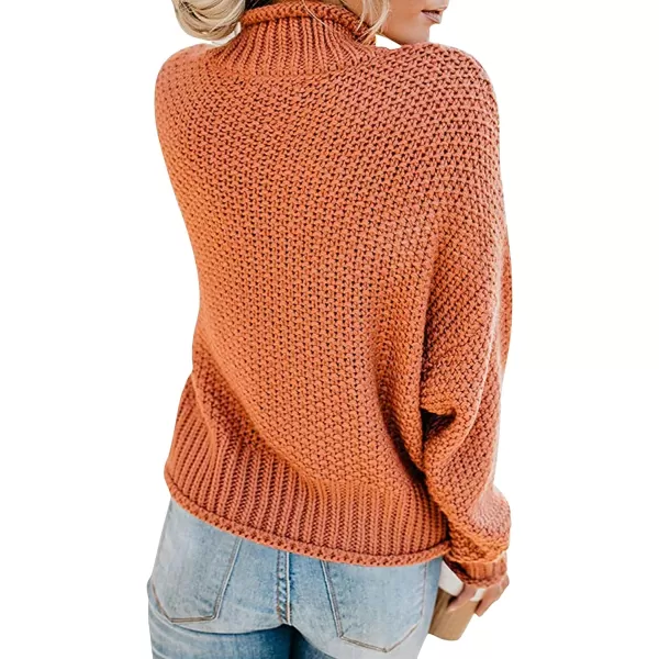 imageZESICA Womens 2023 Turtleneck Batwing Sleeve Loose Oversized Chunky Knitted Pullover Sweater Jumper TopsOrange