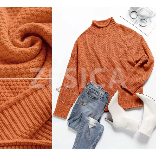 imageZESICA Womens 2023 Turtleneck Batwing Sleeve Loose Oversized Chunky Knitted Pullover Sweater Jumper TopsOrange