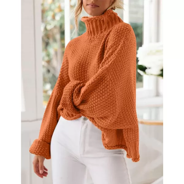 imageZESICA Womens 2023 Turtleneck Batwing Sleeve Loose Oversized Chunky Knitted Pullover Sweater Jumper TopsOrange