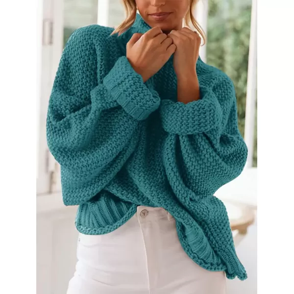 imageZESICA Womens 2023 Turtleneck Batwing Sleeve Loose Oversized Chunky Knitted Pullover Sweater Jumper TopsPeacock