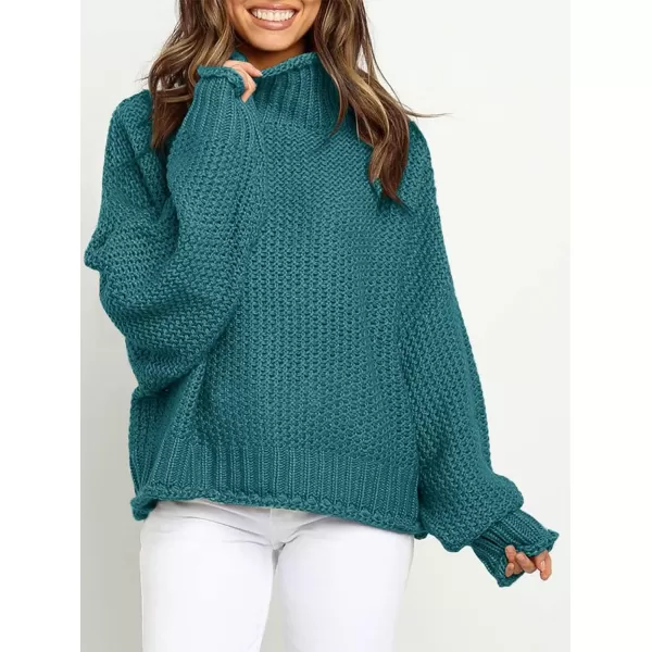 imageZESICA Womens 2023 Turtleneck Batwing Sleeve Loose Oversized Chunky Knitted Pullover Sweater Jumper TopsPeacock