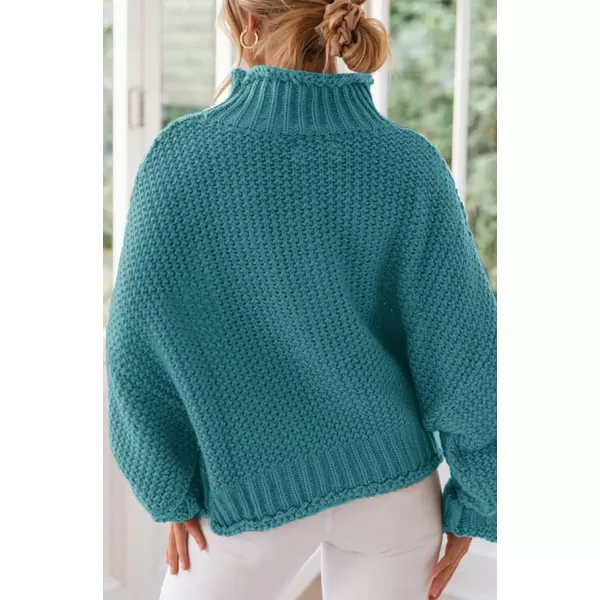 imageZESICA Womens 2023 Turtleneck Batwing Sleeve Loose Oversized Chunky Knitted Pullover Sweater Jumper TopsPeacock