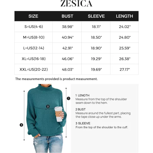 imageZESICA Womens 2023 Turtleneck Batwing Sleeve Loose Oversized Chunky Knitted Pullover Sweater Jumper TopsPeacock