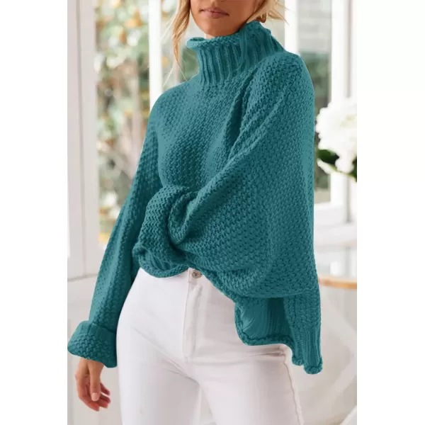 imageZESICA Womens 2023 Turtleneck Batwing Sleeve Loose Oversized Chunky Knitted Pullover Sweater Jumper TopsPeacock