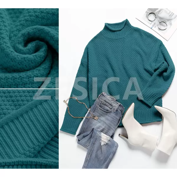 imageZESICA Womens 2023 Turtleneck Batwing Sleeve Loose Oversized Chunky Knitted Pullover Sweater Jumper TopsPeacock
