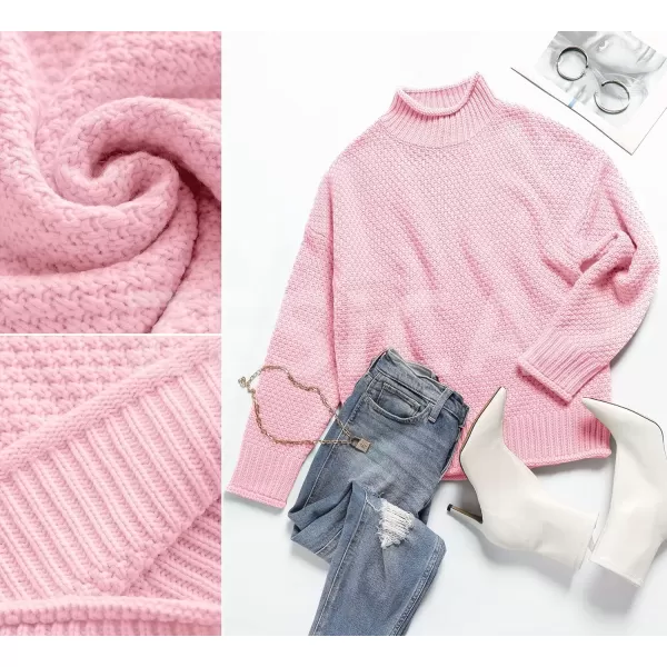 imageZESICA Womens 2023 Turtleneck Batwing Sleeve Loose Oversized Chunky Knitted Pullover Sweater Jumper TopsPink