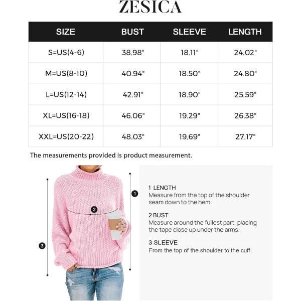 imageZESICA Womens 2023 Turtleneck Batwing Sleeve Loose Oversized Chunky Knitted Pullover Sweater Jumper TopsPink