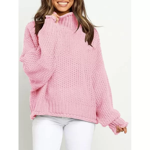 imageZESICA Womens 2023 Turtleneck Batwing Sleeve Loose Oversized Chunky Knitted Pullover Sweater Jumper TopsPink