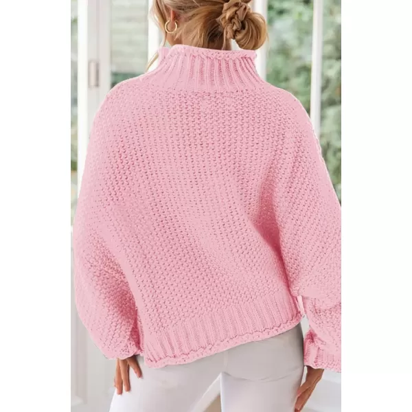 imageZESICA Womens 2023 Turtleneck Batwing Sleeve Loose Oversized Chunky Knitted Pullover Sweater Jumper TopsPink