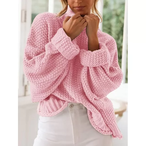imageZESICA Womens 2023 Turtleneck Batwing Sleeve Loose Oversized Chunky Knitted Pullover Sweater Jumper TopsPink