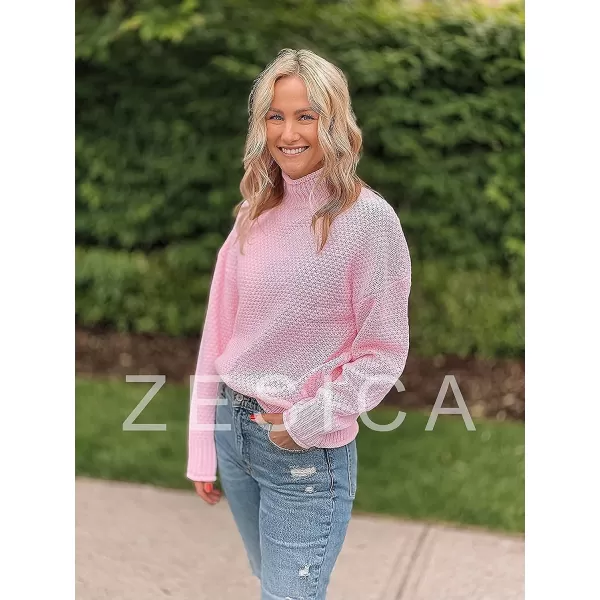 imageZESICA Womens 2023 Turtleneck Batwing Sleeve Loose Oversized Chunky Knitted Pullover Sweater Jumper TopsPink