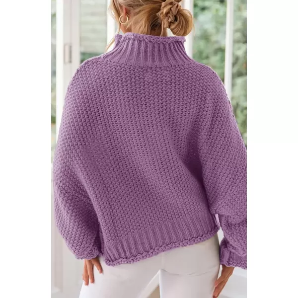imageZESICA Womens 2023 Turtleneck Batwing Sleeve Loose Oversized Chunky Knitted Pullover Sweater Jumper TopsPurple
