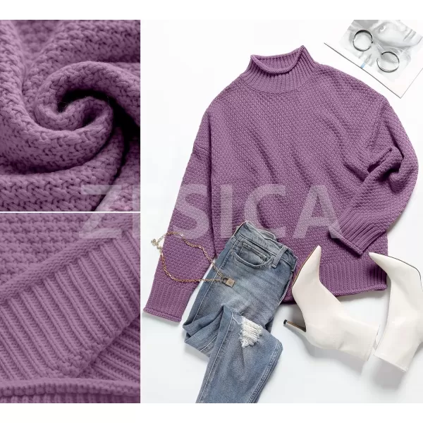 imageZESICA Womens 2023 Turtleneck Batwing Sleeve Loose Oversized Chunky Knitted Pullover Sweater Jumper TopsPurple