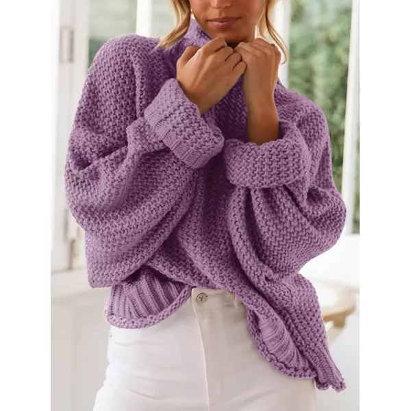 imageZESICA Womens 2023 Turtleneck Batwing Sleeve Loose Oversized Chunky Knitted Pullover Sweater Jumper TopsPurple