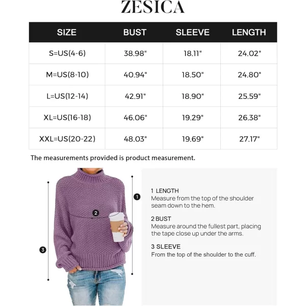 imageZESICA Womens 2023 Turtleneck Batwing Sleeve Loose Oversized Chunky Knitted Pullover Sweater Jumper TopsPurple