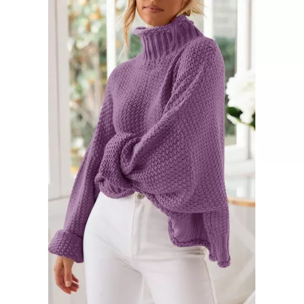 imageZESICA Womens 2023 Turtleneck Batwing Sleeve Loose Oversized Chunky Knitted Pullover Sweater Jumper TopsPurple