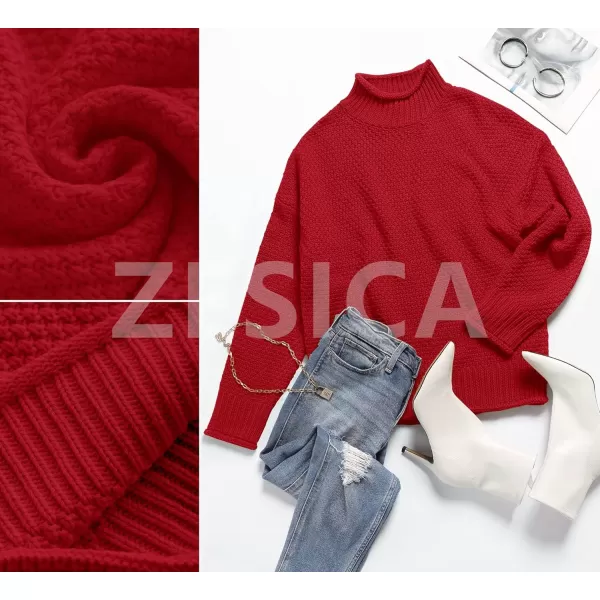 imageZESICA Womens 2023 Turtleneck Batwing Sleeve Loose Oversized Chunky Knitted Pullover Sweater Jumper TopsRed