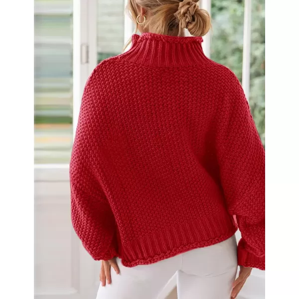 imageZESICA Womens 2023 Turtleneck Batwing Sleeve Loose Oversized Chunky Knitted Pullover Sweater Jumper TopsRed