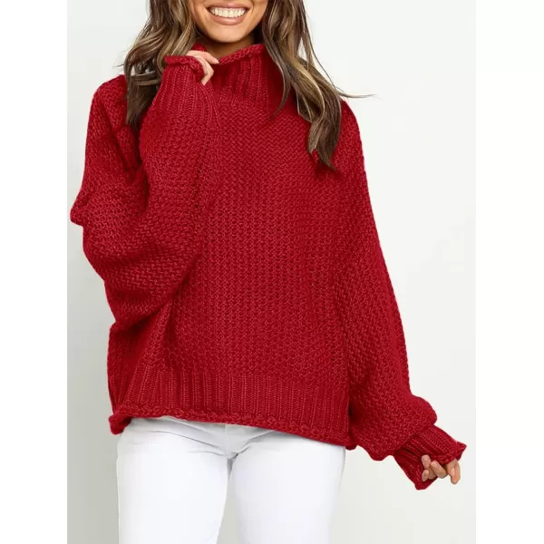 imageZESICA Womens 2023 Turtleneck Batwing Sleeve Loose Oversized Chunky Knitted Pullover Sweater Jumper TopsRed