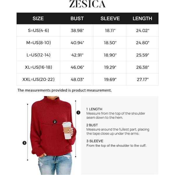 imageZESICA Womens 2023 Turtleneck Batwing Sleeve Loose Oversized Chunky Knitted Pullover Sweater Jumper TopsRed