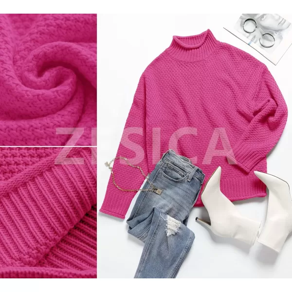 imageZESICA Womens 2023 Turtleneck Batwing Sleeve Loose Oversized Chunky Knitted Pullover Sweater Jumper TopsRose