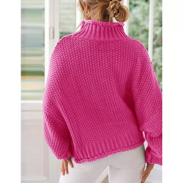 imageZESICA Womens 2023 Turtleneck Batwing Sleeve Loose Oversized Chunky Knitted Pullover Sweater Jumper TopsRose