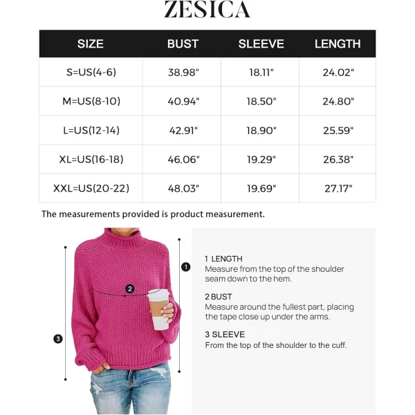 imageZESICA Womens 2023 Turtleneck Batwing Sleeve Loose Oversized Chunky Knitted Pullover Sweater Jumper TopsRose
