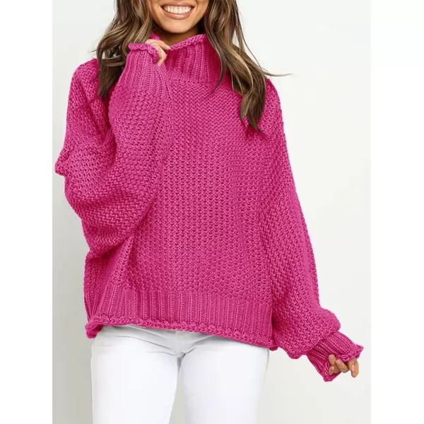 imageZESICA Womens 2023 Turtleneck Batwing Sleeve Loose Oversized Chunky Knitted Pullover Sweater Jumper TopsRose