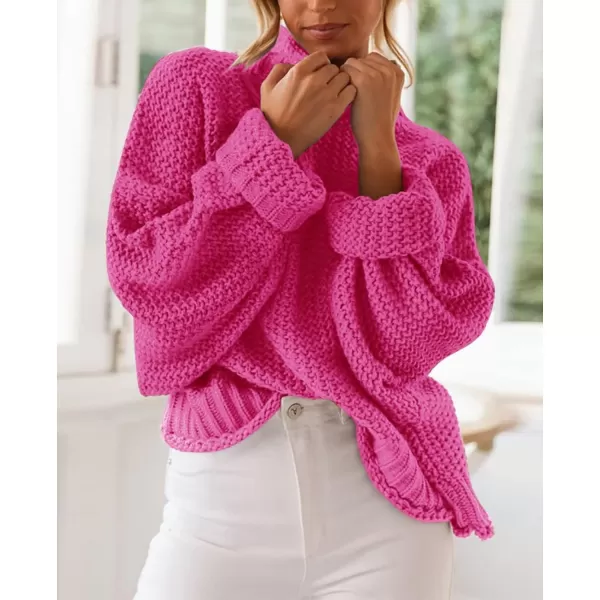 imageZESICA Womens 2023 Turtleneck Batwing Sleeve Loose Oversized Chunky Knitted Pullover Sweater Jumper TopsRose