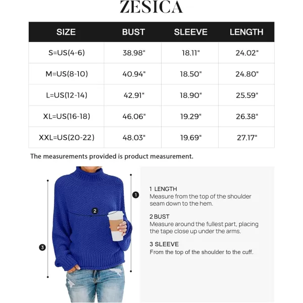 imageZESICA Womens 2023 Turtleneck Batwing Sleeve Loose Oversized Chunky Knitted Pullover Sweater Jumper TopsRoyalblue