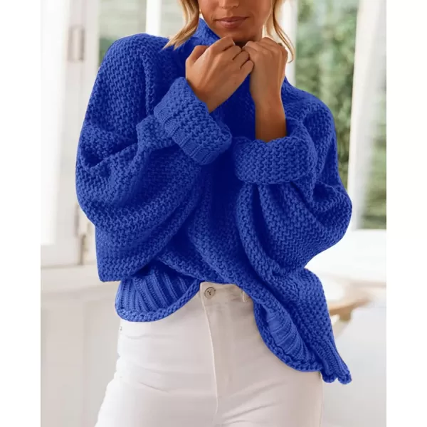 imageZESICA Womens 2023 Turtleneck Batwing Sleeve Loose Oversized Chunky Knitted Pullover Sweater Jumper TopsRoyalblue