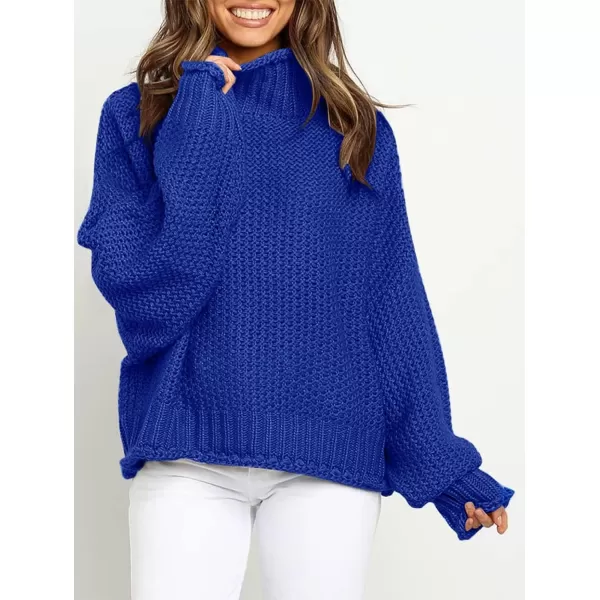 imageZESICA Womens 2023 Turtleneck Batwing Sleeve Loose Oversized Chunky Knitted Pullover Sweater Jumper TopsRoyalblue