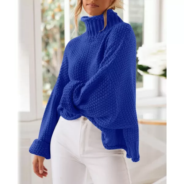 imageZESICA Womens 2023 Turtleneck Batwing Sleeve Loose Oversized Chunky Knitted Pullover Sweater Jumper TopsRoyalblue