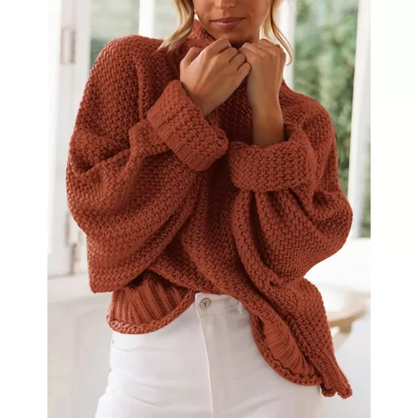 imageZESICA Womens 2023 Turtleneck Batwing Sleeve Loose Oversized Chunky Knitted Pullover Sweater Jumper TopsRust