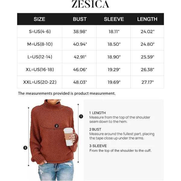 imageZESICA Womens 2023 Turtleneck Batwing Sleeve Loose Oversized Chunky Knitted Pullover Sweater Jumper TopsRust