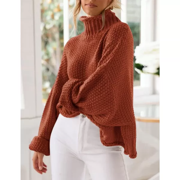 imageZESICA Womens 2023 Turtleneck Batwing Sleeve Loose Oversized Chunky Knitted Pullover Sweater Jumper TopsRust