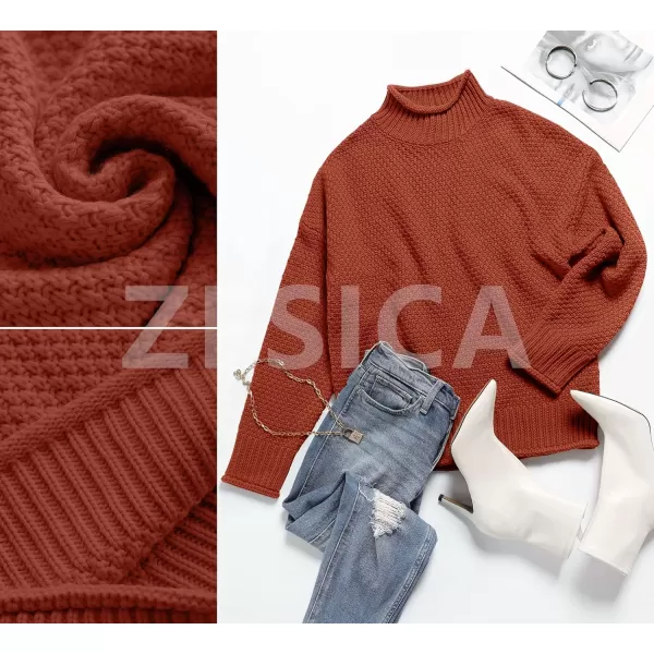 imageZESICA Womens 2023 Turtleneck Batwing Sleeve Loose Oversized Chunky Knitted Pullover Sweater Jumper TopsRust