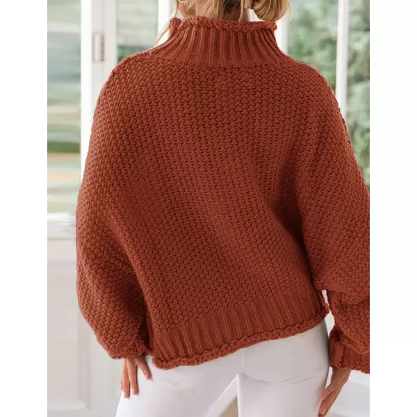 imageZESICA Womens 2023 Turtleneck Batwing Sleeve Loose Oversized Chunky Knitted Pullover Sweater Jumper TopsRust